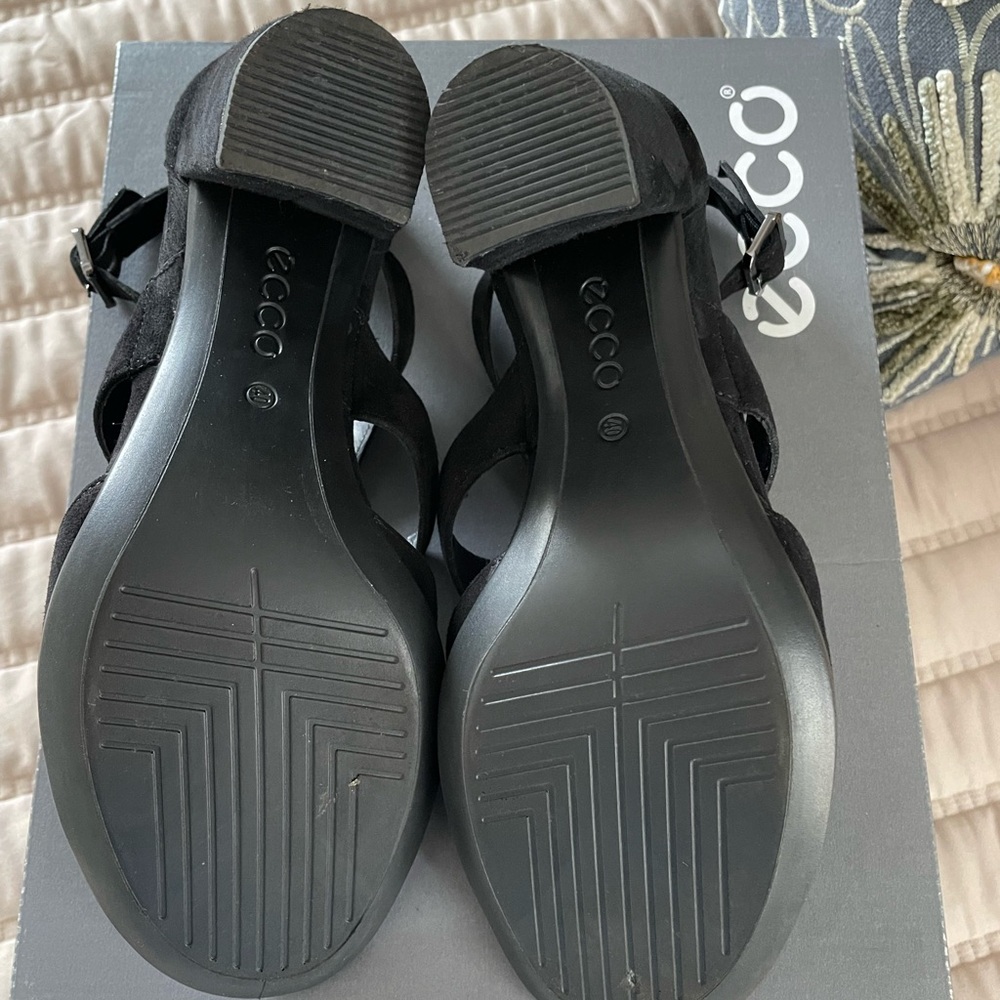 Ecco Black Suede Strappy Block Heel Sandals - Picture 3 of 5